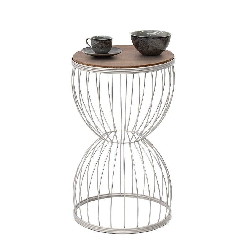Pino Megapap metallic - Mdf side table in walnut - white color 35x35x58cm.
