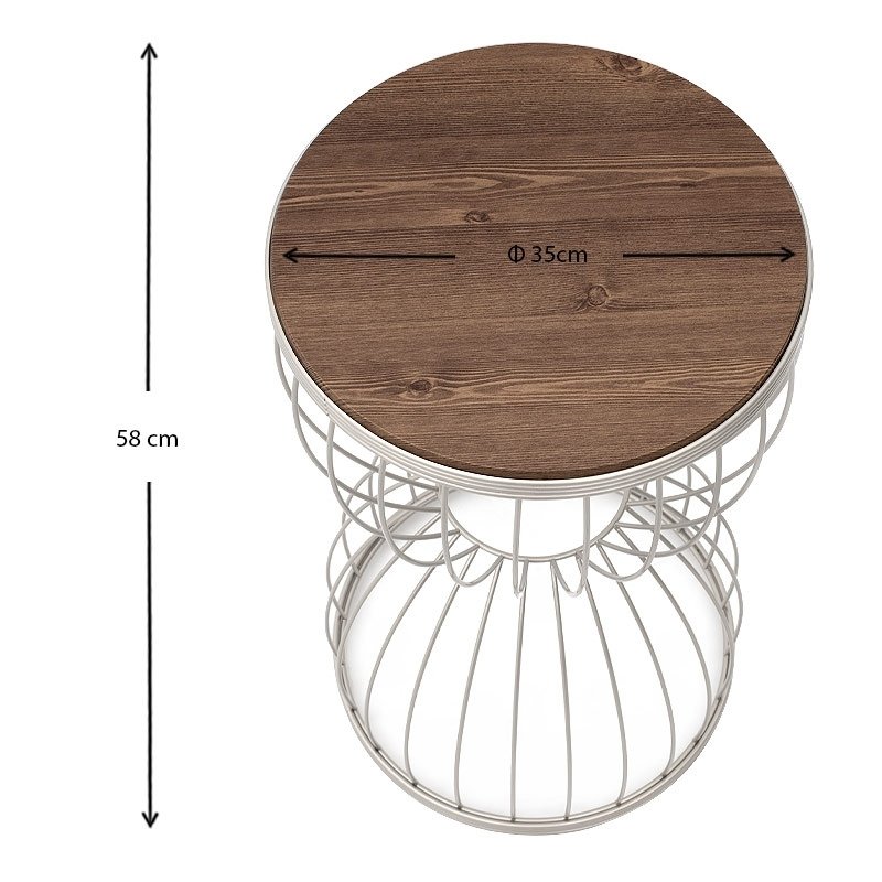 Pino Megapap metallic - Mdf side table in walnut - white color 35x35x58cm.