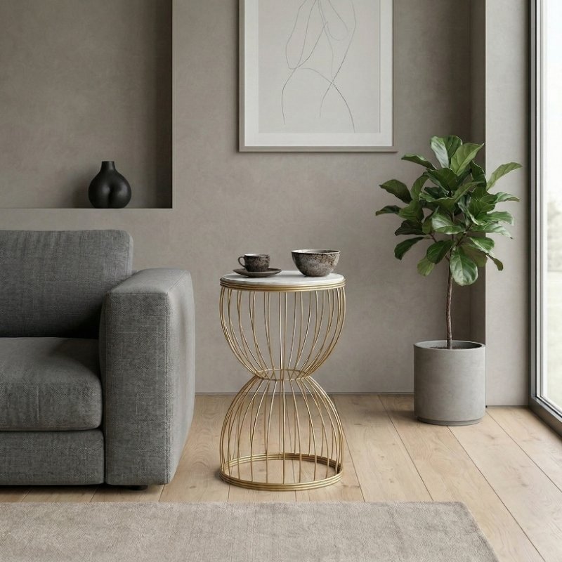 Pino Megapap metallic - Mdf side table in white - golden color 35x35x58cm.