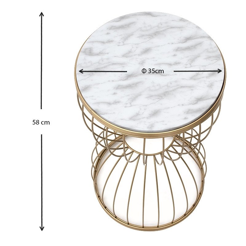 Pino Megapap metallic - Mdf side table in white - golden color 35x35x58cm.