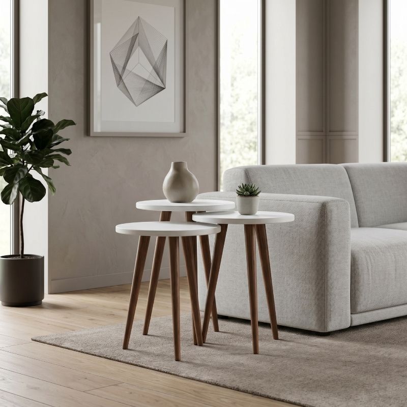 Cruz Megapap melamine side table 3 pieces in white color Ø33x46cm.