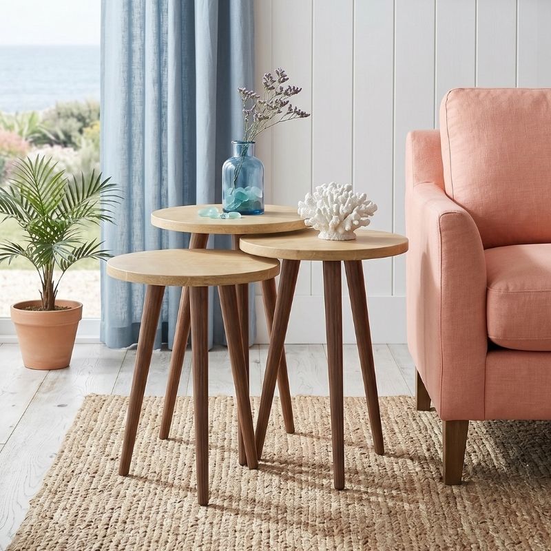 Cruz Megapap melamine side table 3 pieces in sapphire oak color Ø33x46cm.