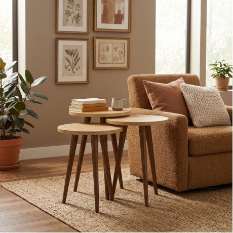 Τραπεζάκι βοηθητικό σετ 3 τμχ Cruz Megapap χρώμα sapphire oak Ø33x46εκ.