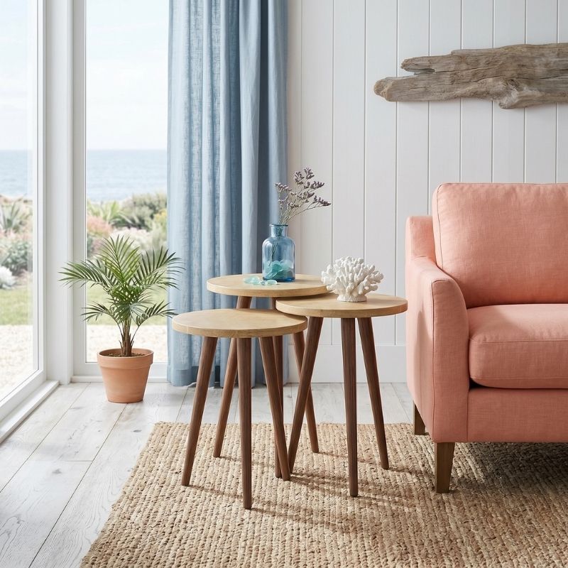 Cruz Megapap melamine side table 3 pieces in sapphire oak color Ø33x46cm.