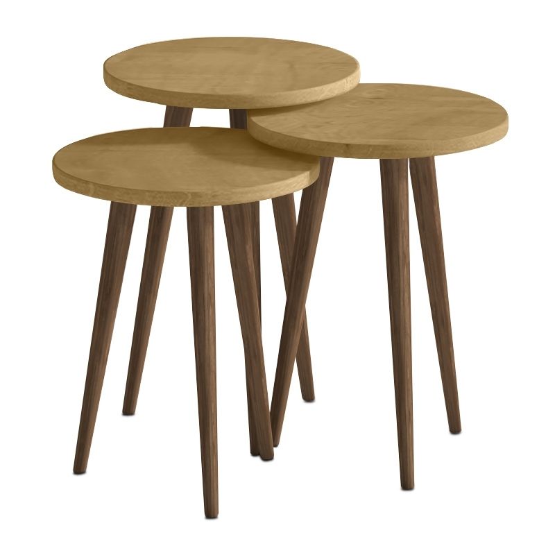 Cruz Megapap melamine side table 3 pieces in sapphire oak color Ø33x46cm.