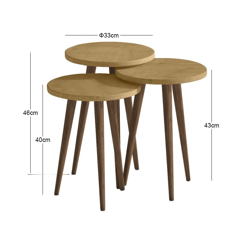 Cruz Megapap melamine side table 3 pieces in sapphire oak color Ø33x46cm.