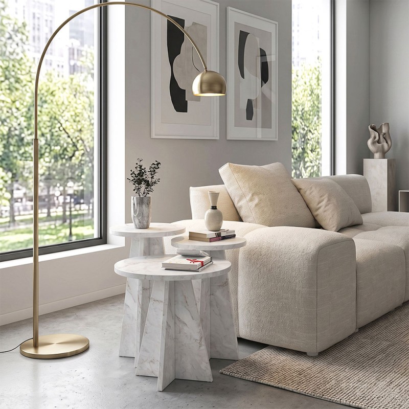 Podel Megapap melamine side table 3 pieces in white marble effect color Ø29,6x52,1cm.
