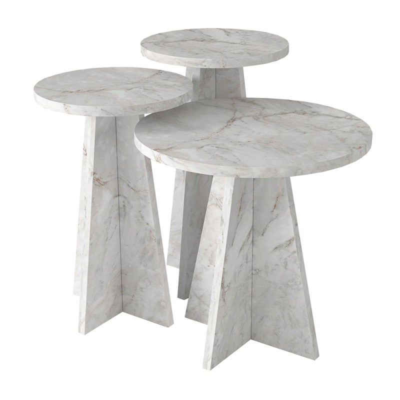 Podel Megapap melamine side table 3 pieces in white marble effect color Ø29,6x52,1cm.