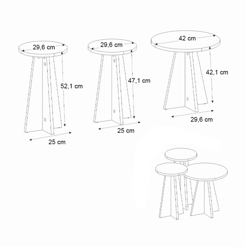 Podel Megapap melamine side table 3 pieces in white marble effect color Ø29,6x52,1cm.
