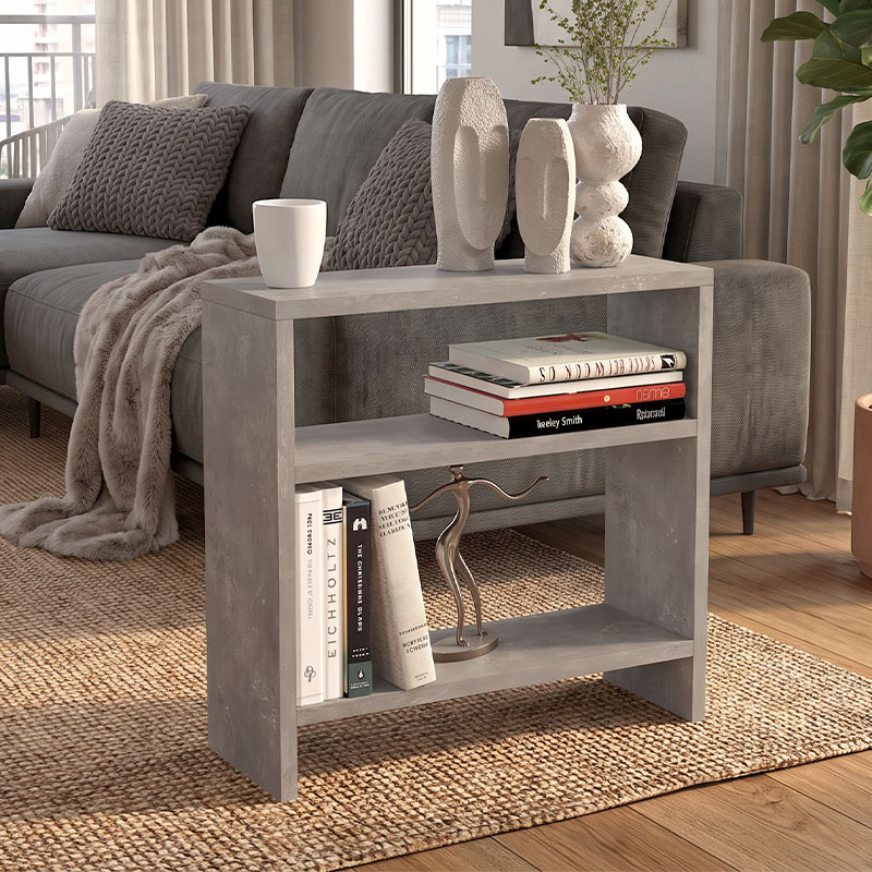 Silvanus Megapap melamine side table in concrete grey color 51x17,5x49cm.