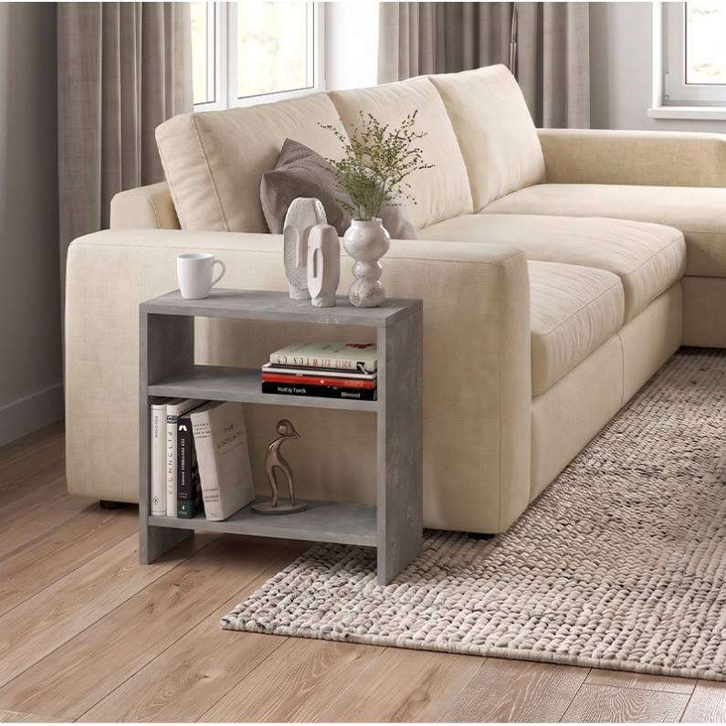 Silvanus Megapap melamine side table in concrete grey color 51x17,5x49cm.