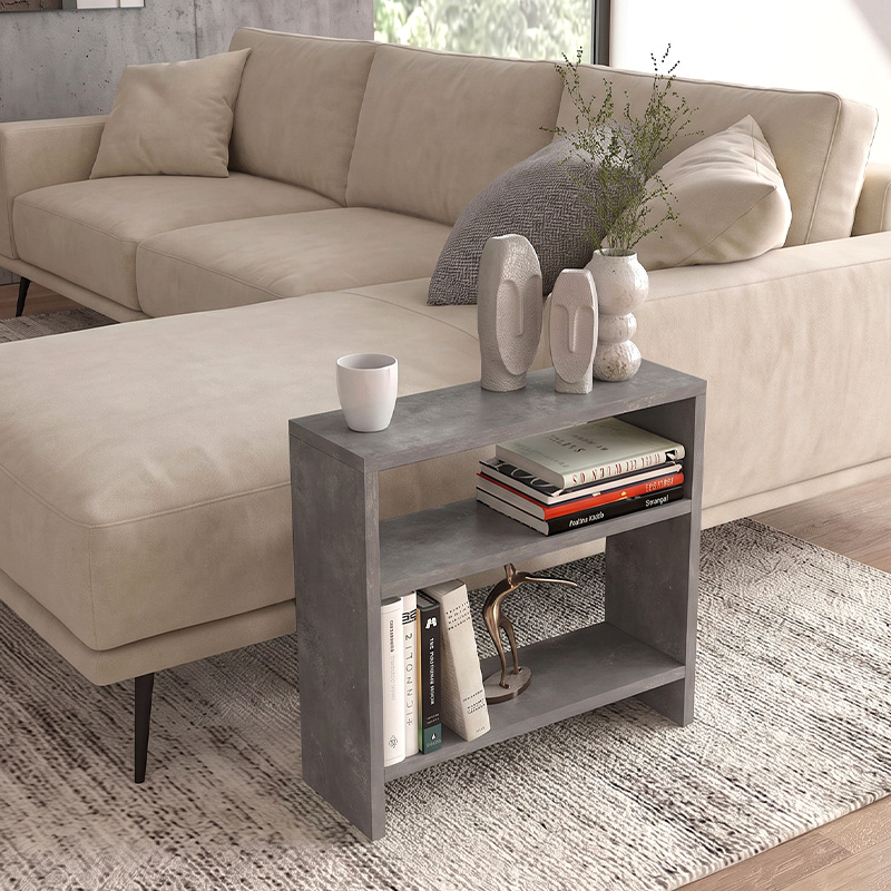 Silvanus Megapap melamine side table in concrete grey color 51x17,5x49cm.