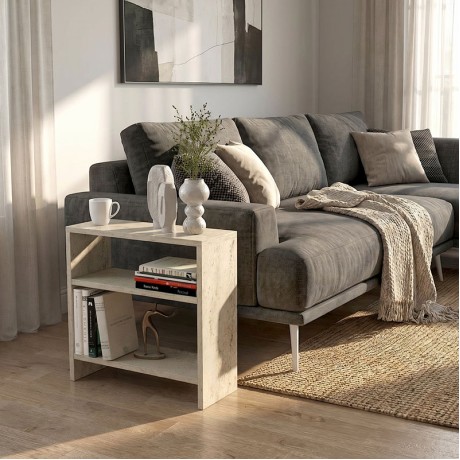 Τραπεζάκι βοηθητικό Silvanus Megapap χρώμα travertine 51x17,5x49εκ.