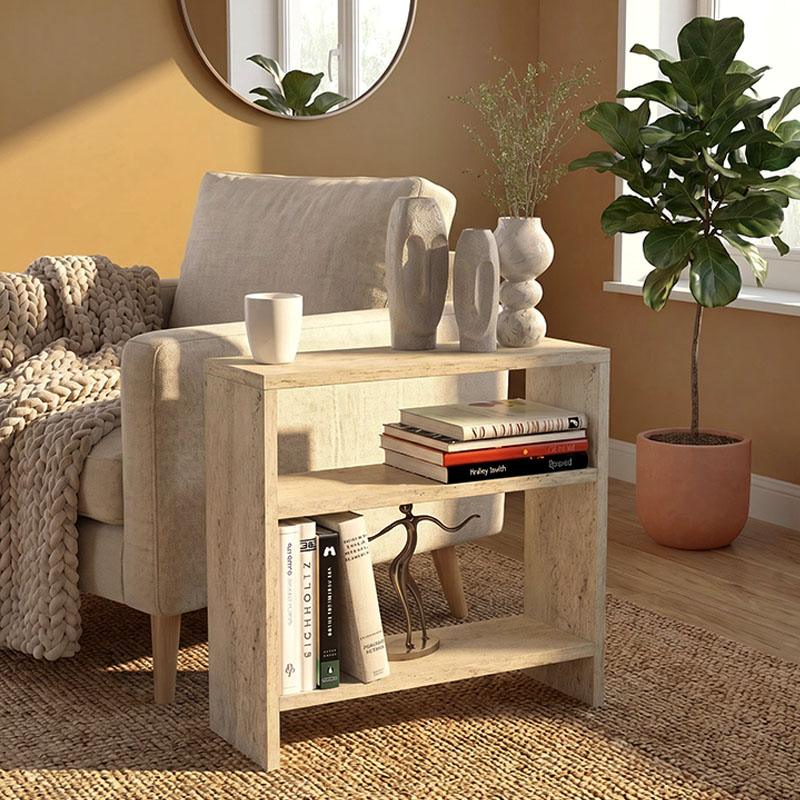 Silvanus Megapap melamine side table in travertine color 51x17,5x49cm.