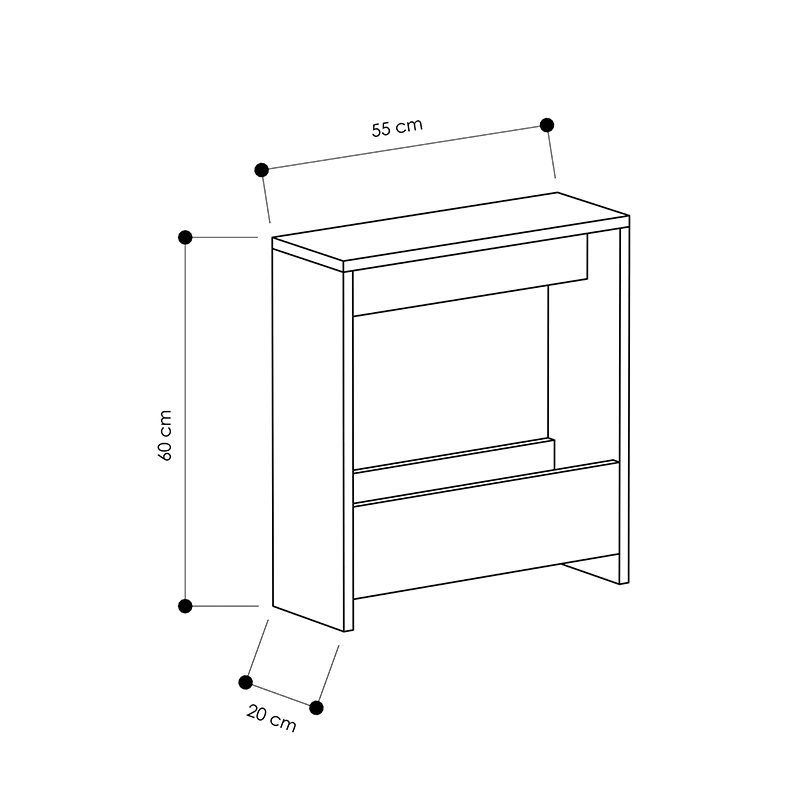 Simpi Megapap melamine side table in black wood color 55x20x60cm.