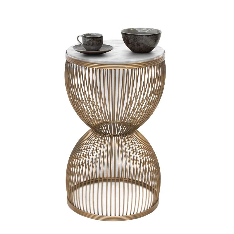 Stella Megapap metal - MDF side table in gold - white marble color Ø34,5x56,5cm.