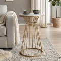 Tekosi Megapap metallic - Mdf side table in gold - white marble effect color 35x35x58cm.