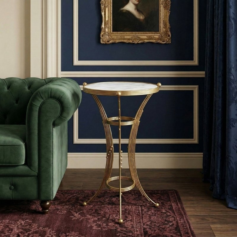 Venezia Megapap metallic - Mdf side table in gold - white marble effect color 35x35x59cm.