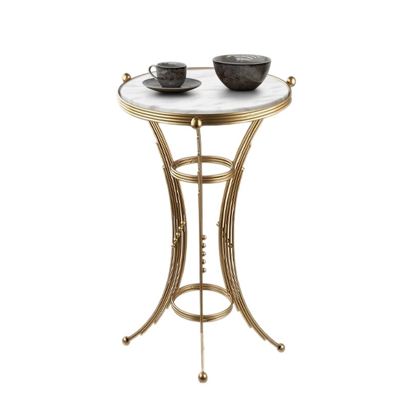 Venezia Megapap metallic - Mdf side table in gold - white marble effect color 35x35x59cm.