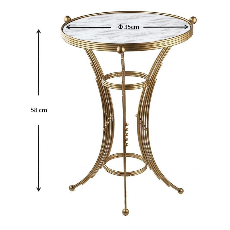Venezia Megapap metallic - Mdf side table in gold - white marble effect color 35x35x59cm.