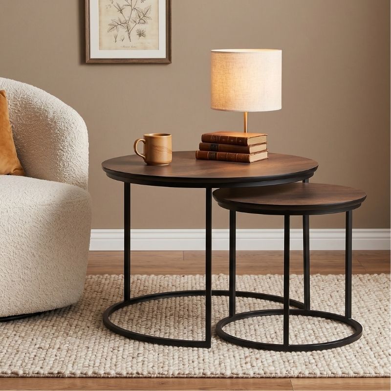 Gary Megapap Mdf/metallic coffee tables in walnut color 65x65x44cm.