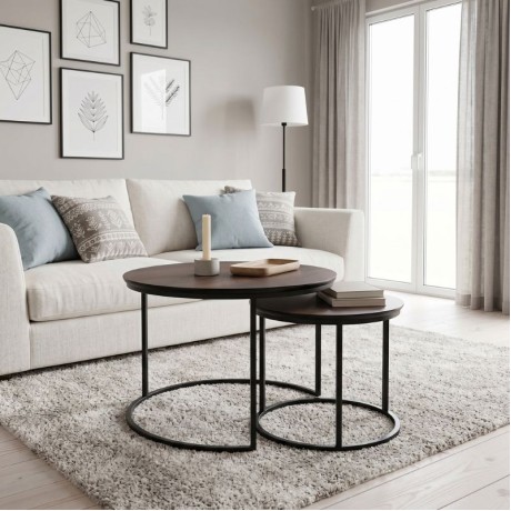 Gary Megapap Mdf/metallic coffee tables in walnut color 65x65x44cm.