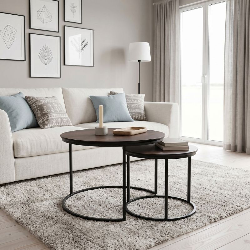 Gary Megapap Mdf/metallic coffee tables in walnut color 65x65x44cm.