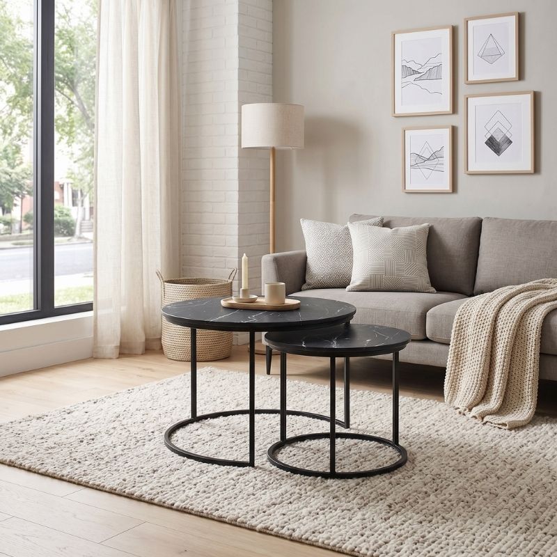 Gary Megapap Mdf/metallic coffee tables in black marble effect color 65x65x44cm.