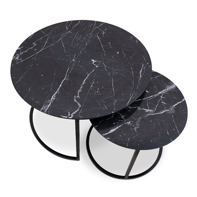 Gary Megapap Mdf/metallic coffee tables in black marble effect color 65x65x44cm.