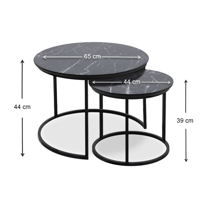 Gary Megapap Mdf/metallic coffee tables in black marble effect color 65x65x44cm.