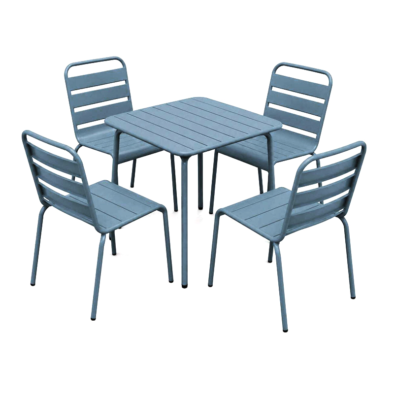 BRIO Slat Set (Table 70x70cm+4 Chairs) Metal Sandy Blue 5415C