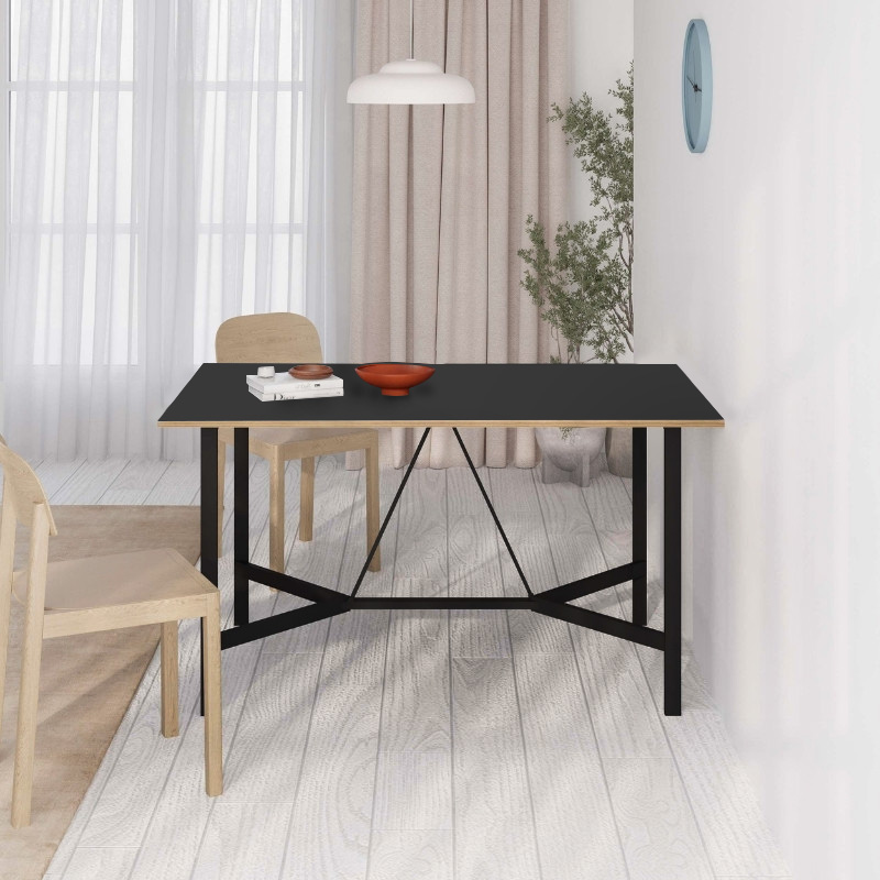 Adoro Megapap melamine dining table in black color 140x80x75cm.