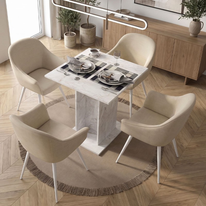 Allos Megapap melamine dinner table in white marble effect color 75x75x77cm.