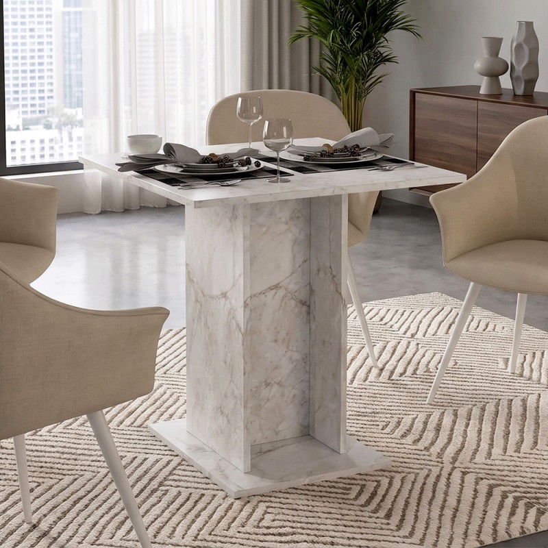 Allos Megapap melamine dinner table in white marble effect color 75x75x77cm.