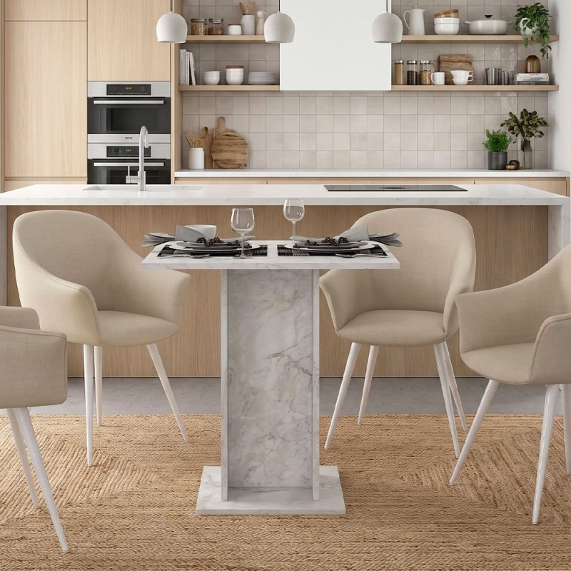 Allos Megapap melamine dinner table in white marble effect color 75x75x77cm.