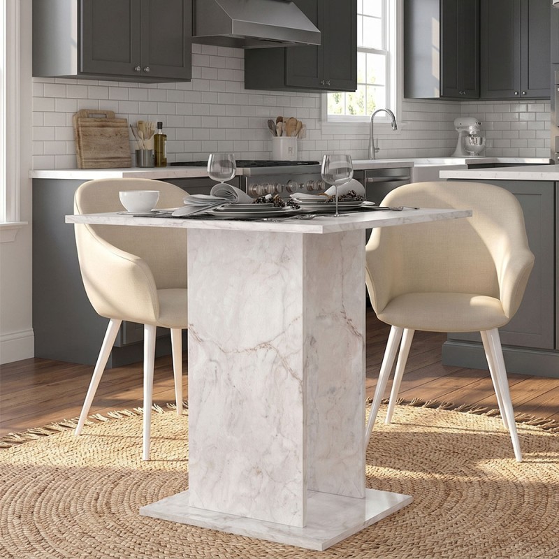 Allos Megapap melamine dinner table in white marble effect color 75x75x77cm.
