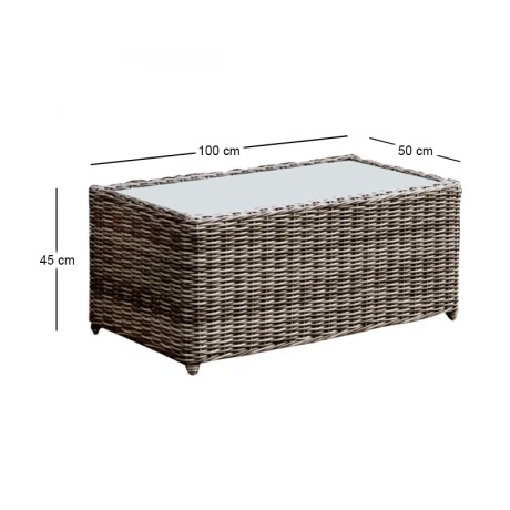 ARIZONA Coffee Table 100x50 Grey/Brown Wicker