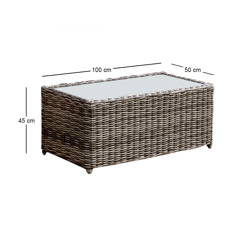 ARIZONA Coffee Table 100x50 Grey/Brown Wicker