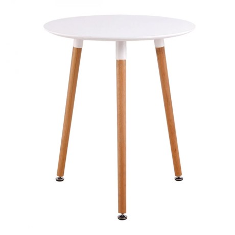 Τραπέζι Art MDF χρώμα λευκό - ξύλινο φυσικό πόδι Φ60x70εκ.