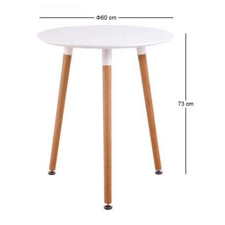 Τραπέζι Art MDF χρώμα λευκό - ξύλινο φυσικό πόδι Φ60x70εκ.