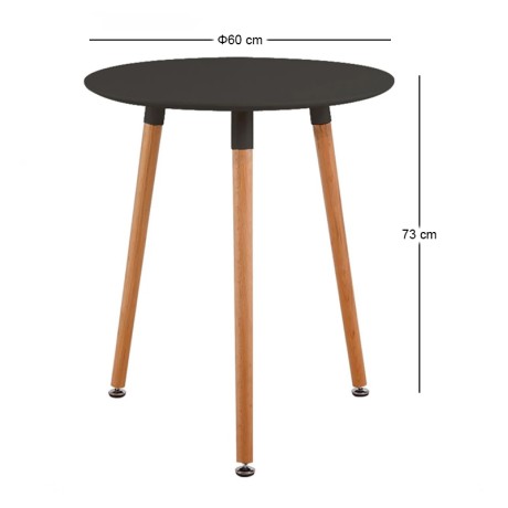 Τραπέζι Art MDF χρώμα μαύρο - ξύλινο φυσικό πόδι Φ60x70εκ.