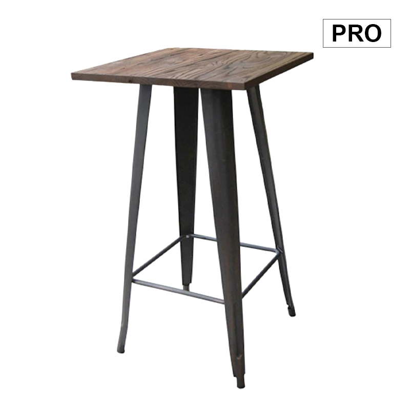 RELIX Wood Dark Oak Bar Table 60x60 Steel Antique Black