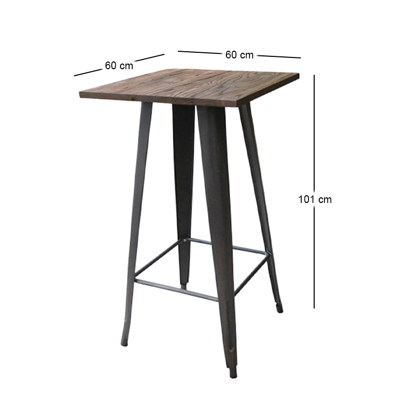 RELIX Wood Dark Oak Bar Table 60x60 Steel Antique Black