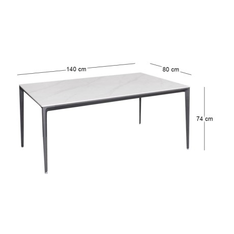 BARRET Table 140x80cm Alu Black/Sintered Stone White Marble