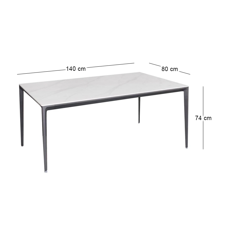 BARRET Table 140x80cm Alu Black/Sintered Stone White Marble