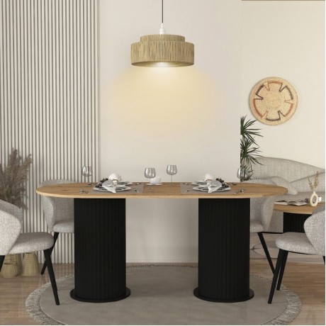 Bohema Megapap melamine dining table in black - sepet oak color 180x90x77,7cm.