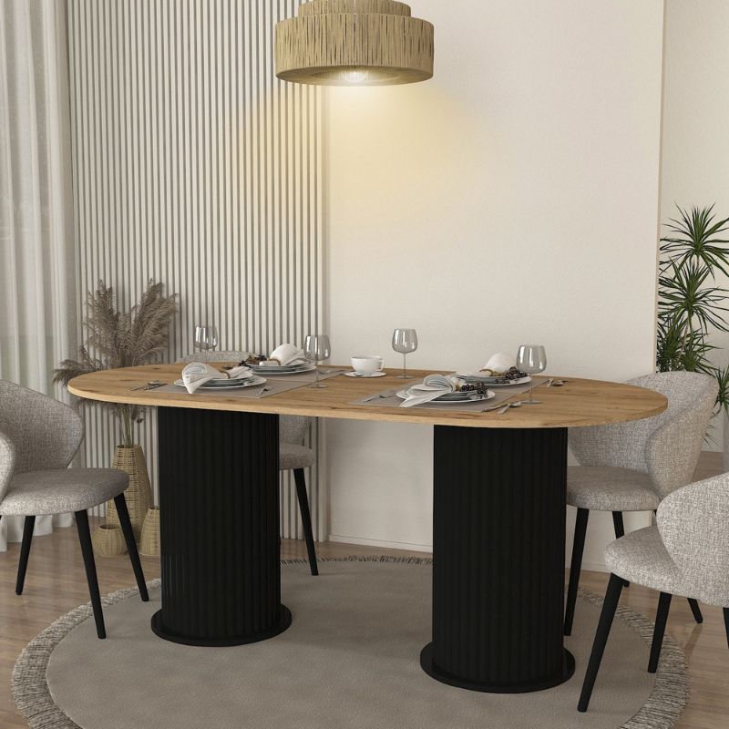 Bohema Megapap melamine dining table in black - sepet oak color 180x90x77,7cm.