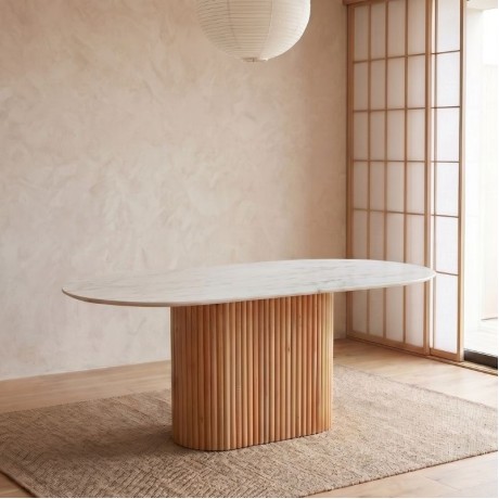 Borno Megapap MDF table in black - white marble effect color 180x89x75cm.