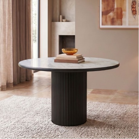 Borno Megapap table in black - white marble effect color Ø115x79cm.