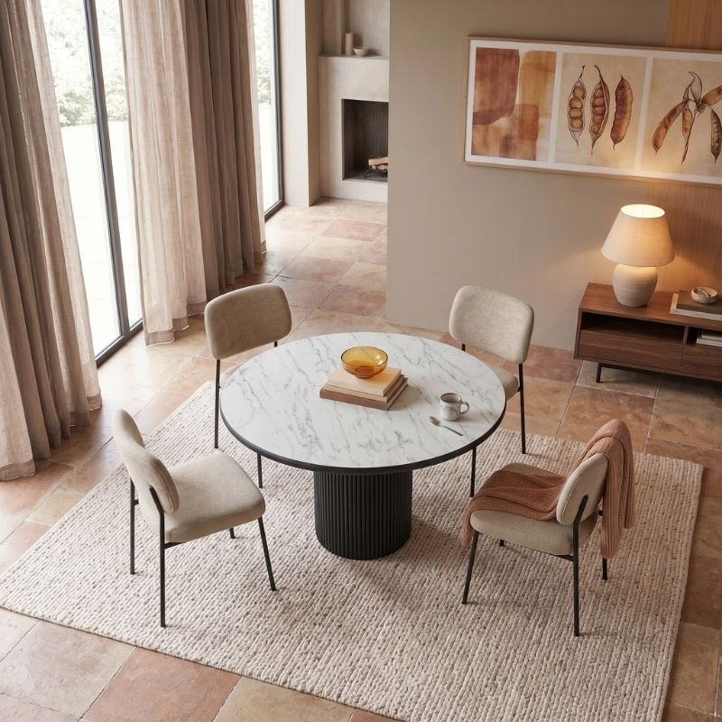 Borno Megapap table in black - white marble effect color Ø115x79cm.